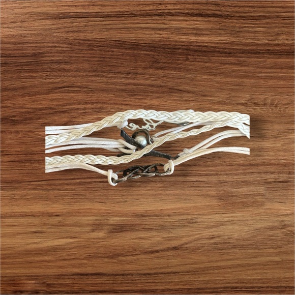 Women's 6-in-1White/Silver-Tone Braided/Strand 7.25"-8.75" Wristband with Charms - Picture 8 of 15